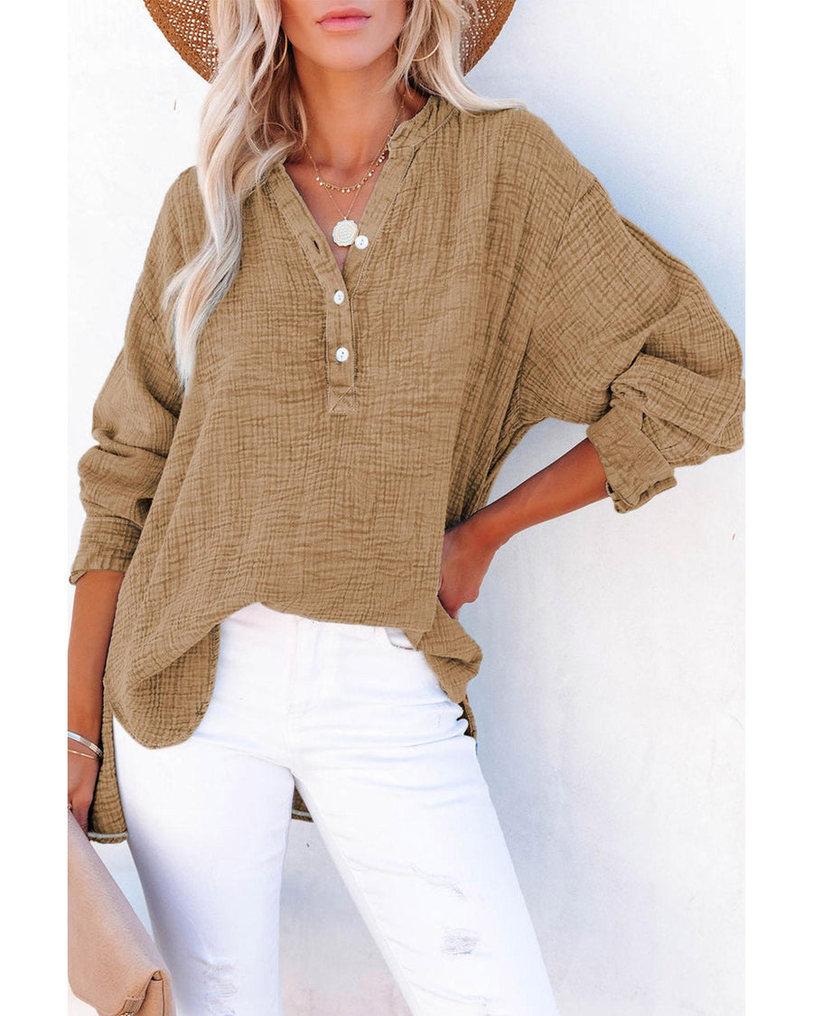 Azura Exchange Crinkle Textured Loose Henley Top - XL