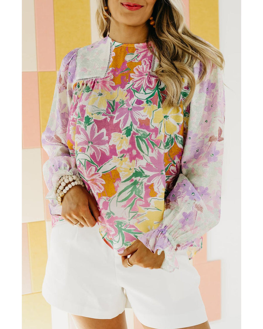 Azura Exchange Patchwork Lace Trim Blouse - L