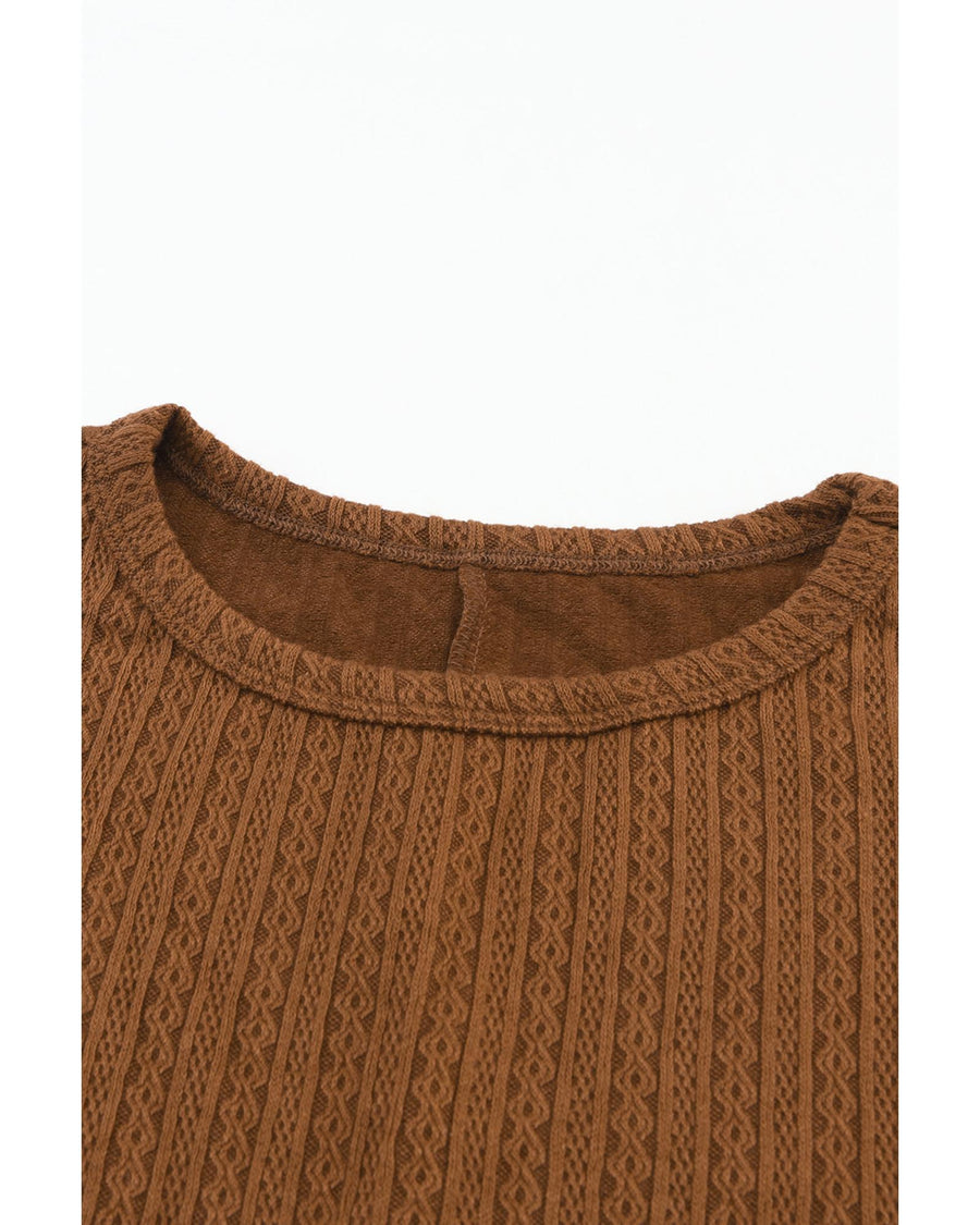 Orange Faux Knit Jacquard Puffy Long Sleeve Top - M