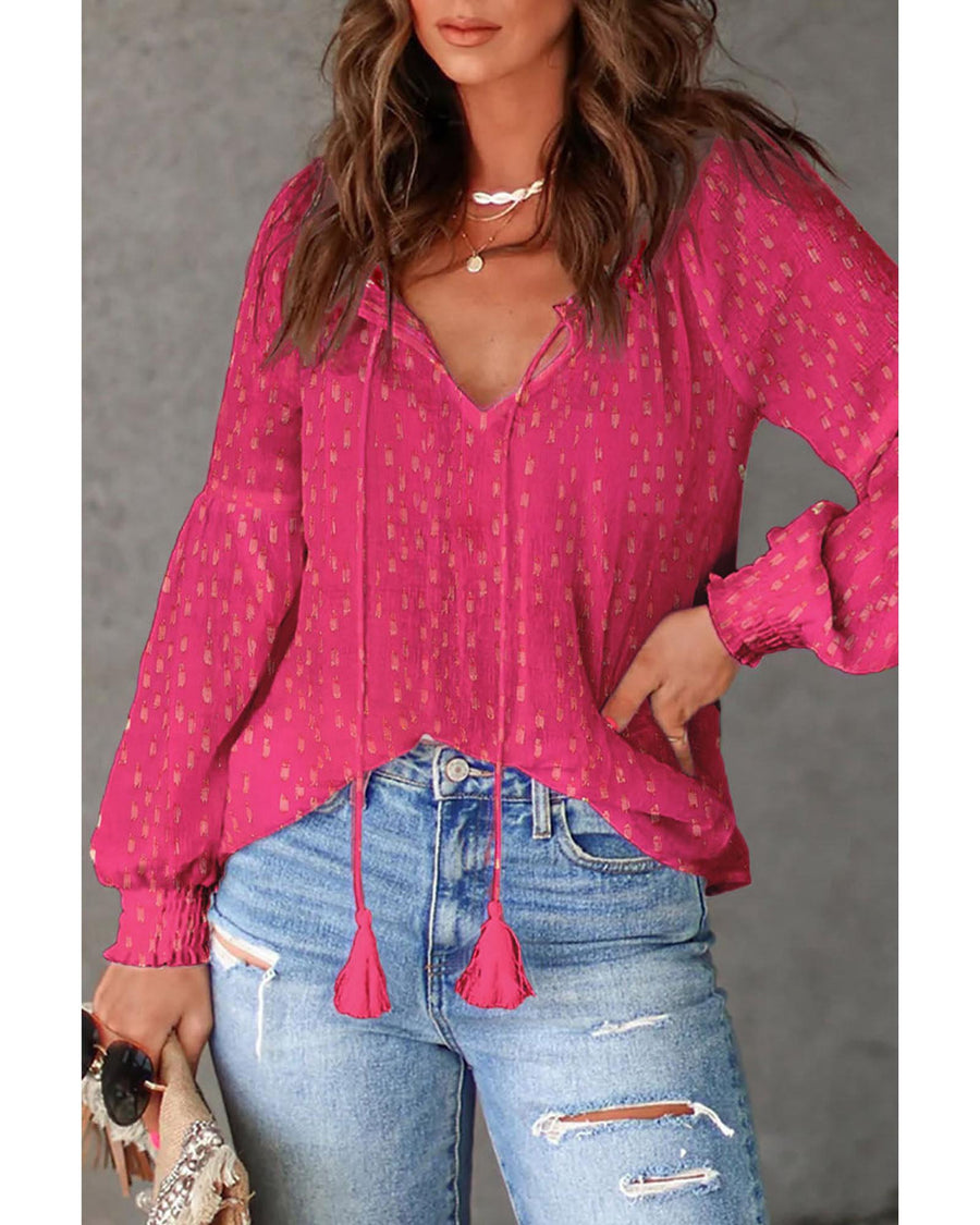 Azura Exchange Printed Tassel Tie Blouse - S