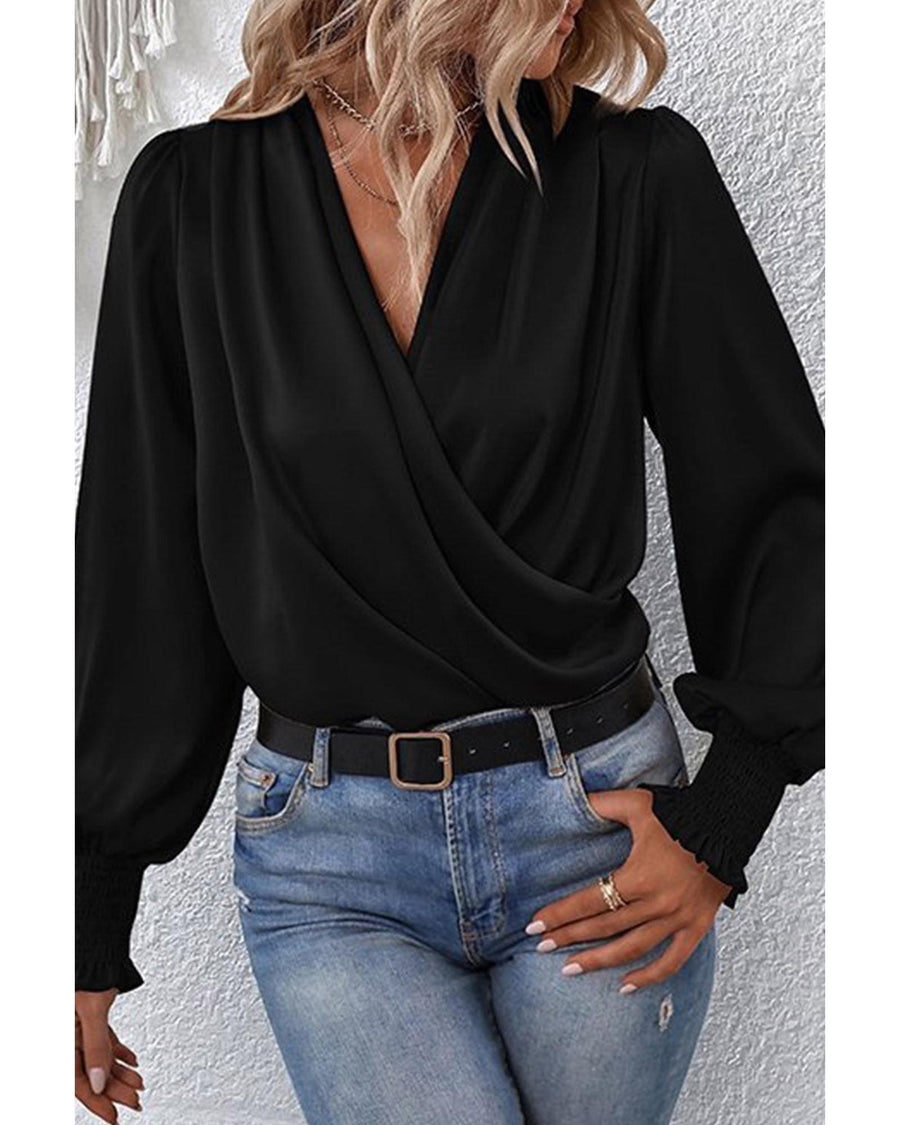 Azura Exchange Elegant Surplice Neck Draped Blouse - XL