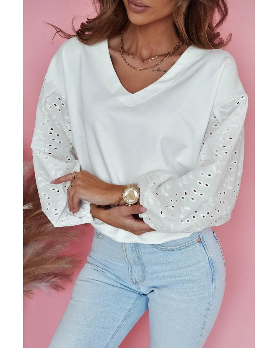 Azura Exchange Embroidered Patchwork Puff Sleeve Blouse - S