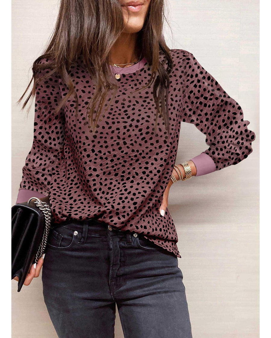 Azura Exchange Spotted Print Round Neck Long Sleeve Top - 2XL