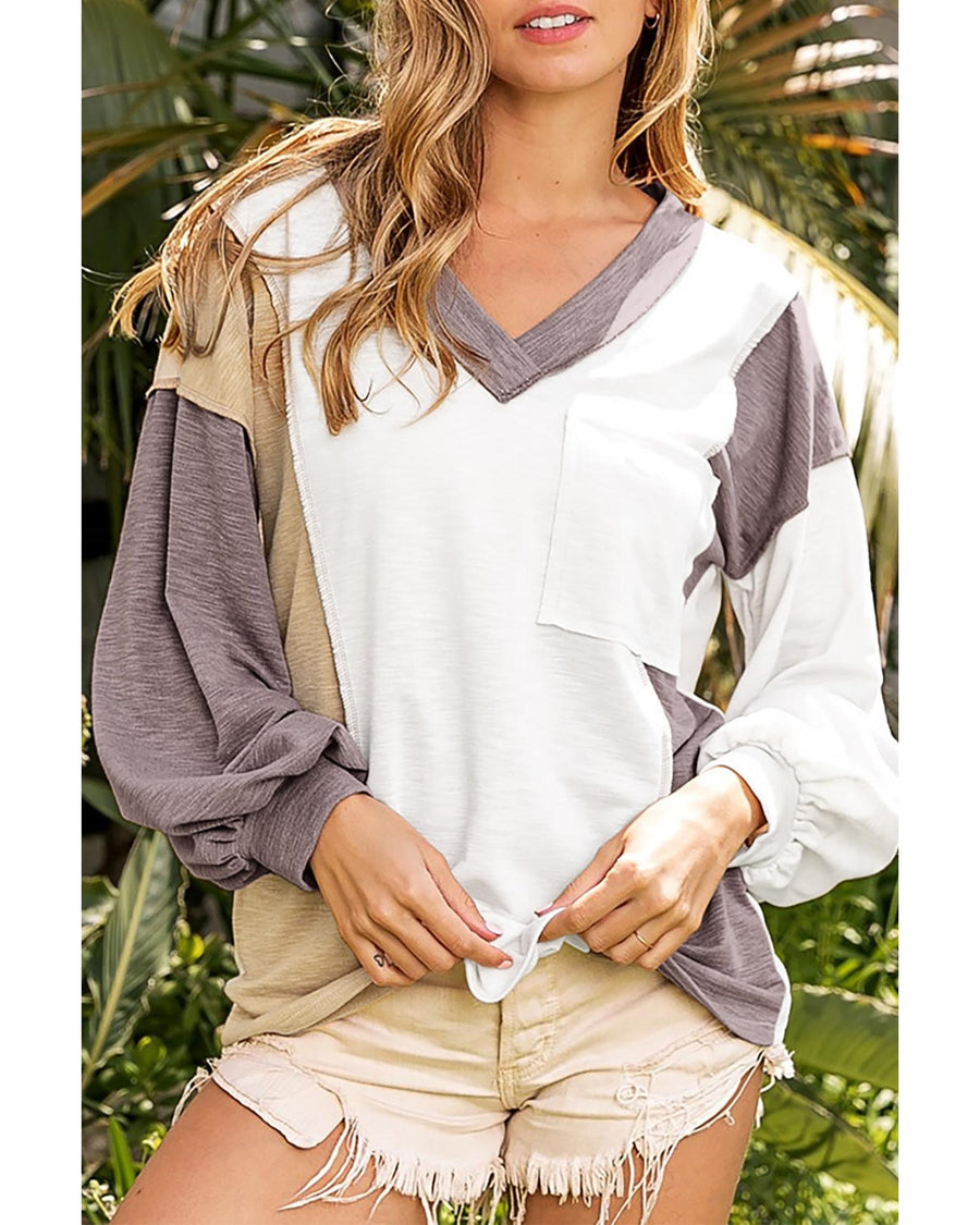 Azura Exchange Colorblock Patchwork Knit Top - L