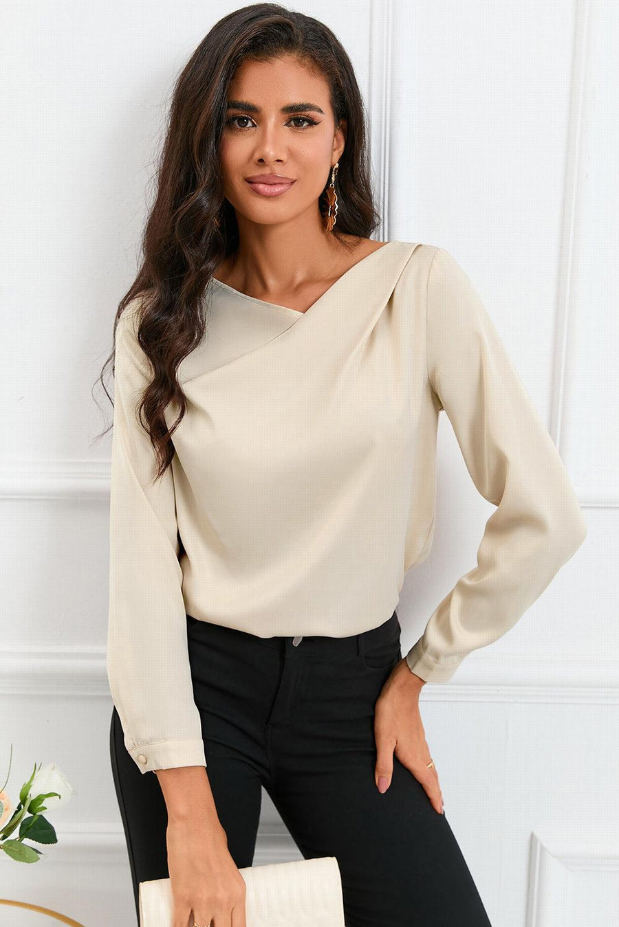 Azura Exchange Asymmetric V Neck Satin Blouse - XL