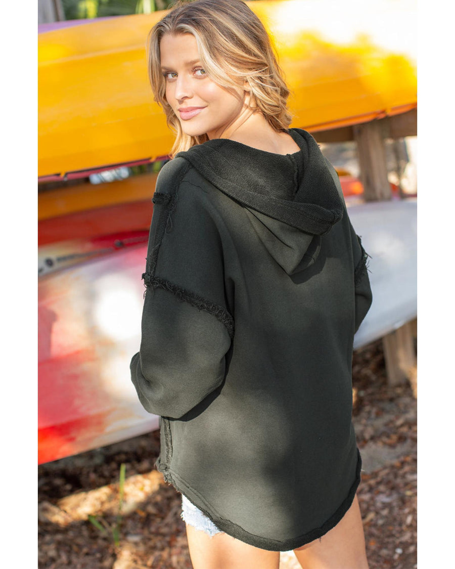 Gray Exposed Seam Raw Edge Hoodie with Pockets - XL