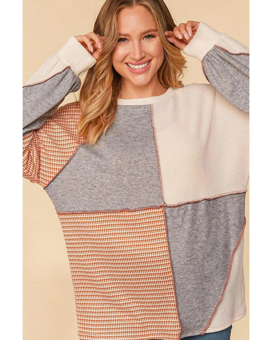 Multicolor Exposed Seam Colorblock Oversized Knit Top - L