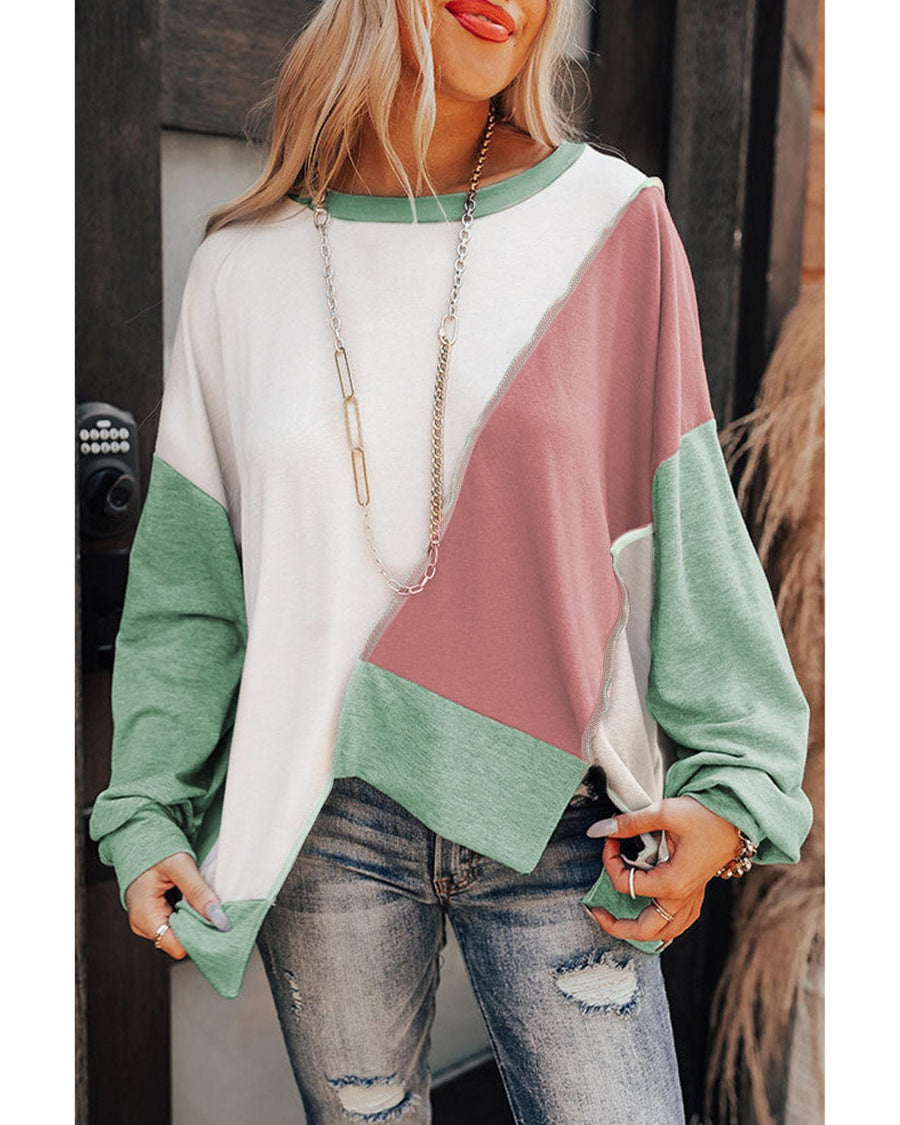 Azura Exchange Colorblock Stitching Irregular Hem Long Sleeve Top - XL