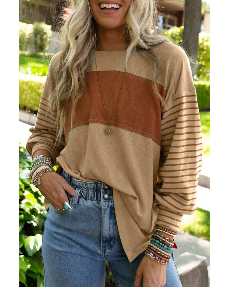 Azura Exchange Colorblock Striped Bishop Sleeve Top - 2XL