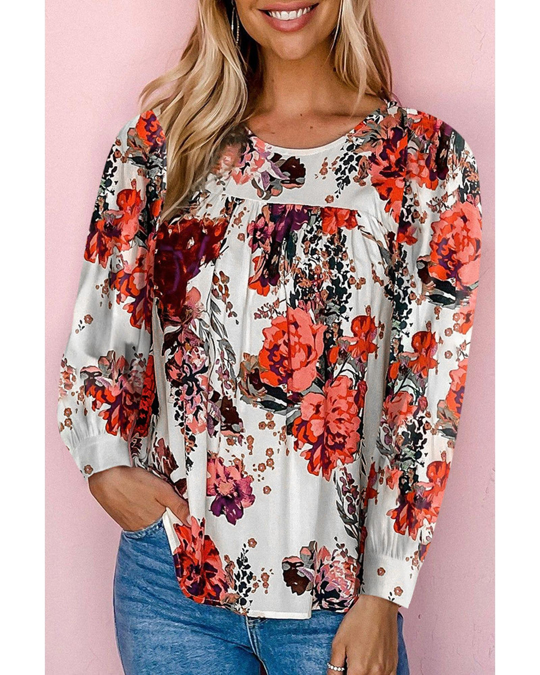 Azura Exchange Retro Floral Long Sleeve Blouse - 2XL