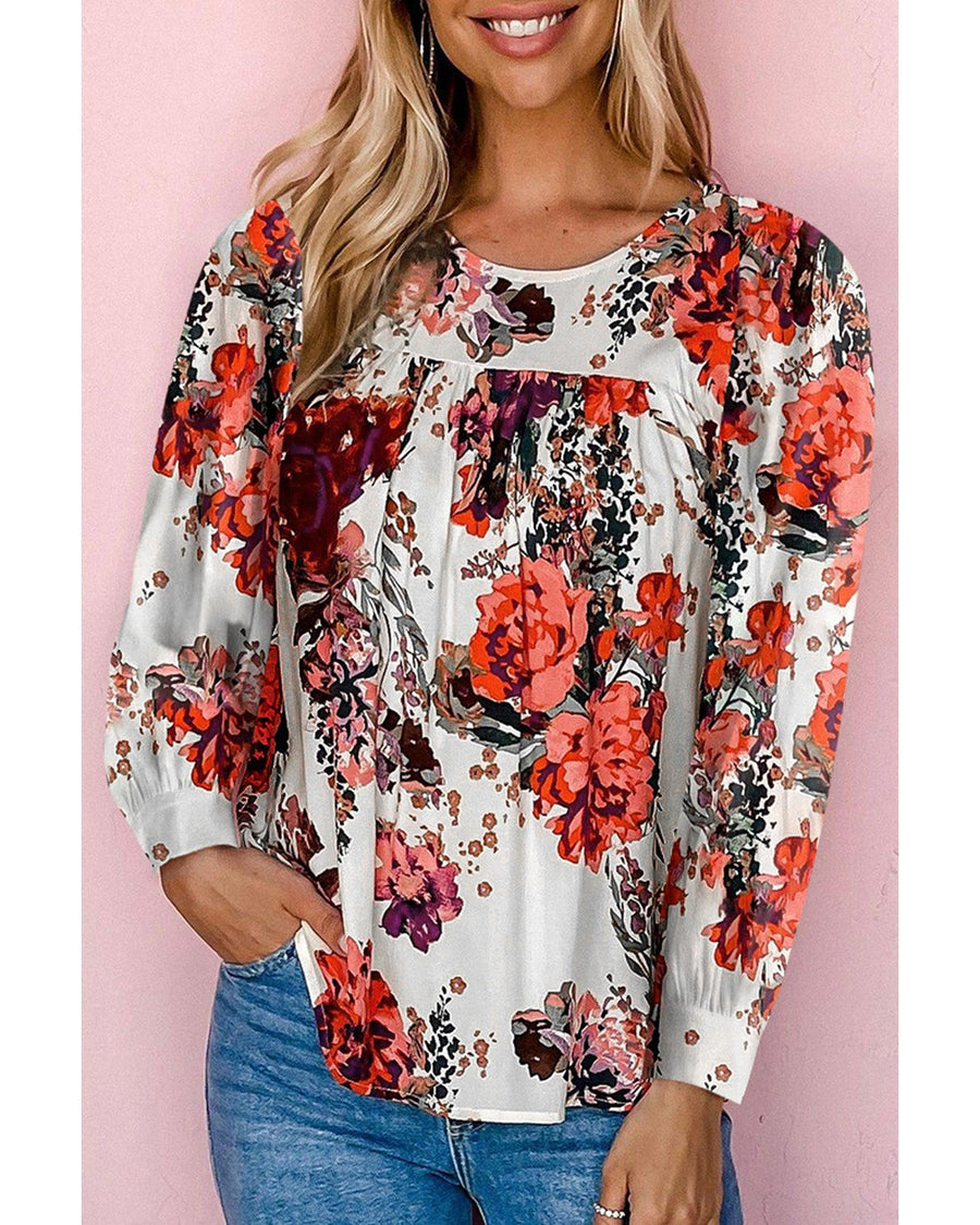 Azura Exchange Retro Floral Long Sleeve Blouse - 2XL