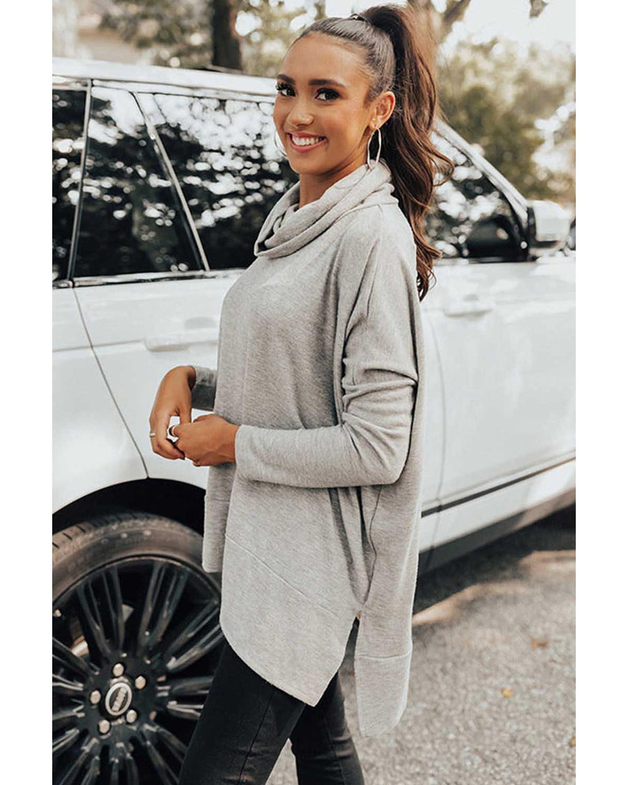 Gray Cowl Neck Shift Tunic Top - L