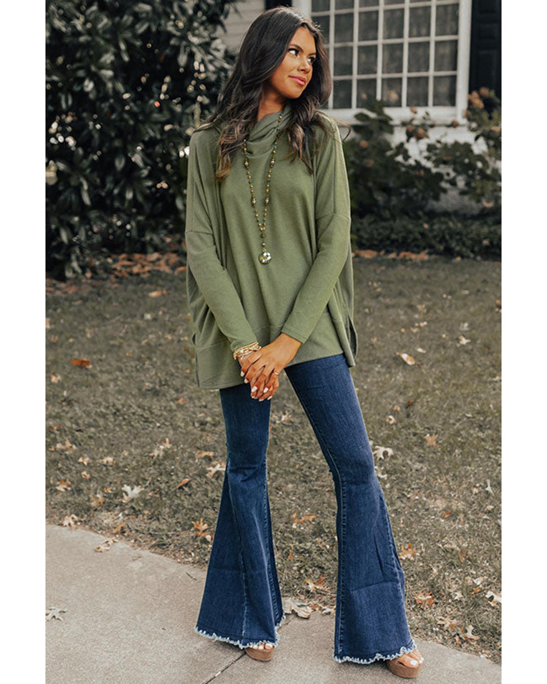 Jungle Green Cowl Neck Shift Tunic Top - S