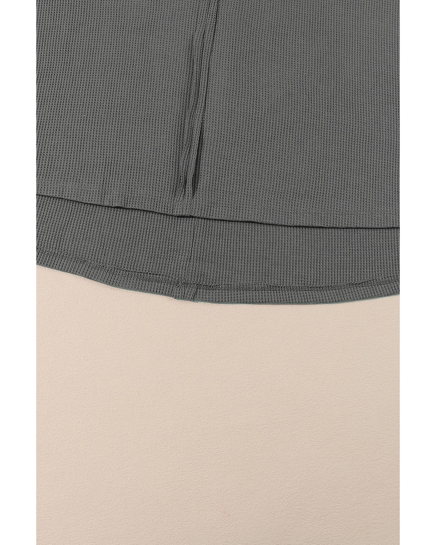 Gray Exposed Seam Patchwork Bubble Sleeve Waffle Knit Top - M