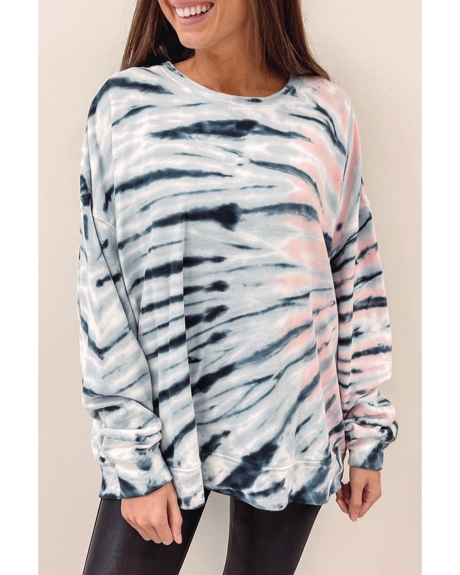 Sky Blue Tie-Dye Crewneck Long Sleeve Shift Pullover - M