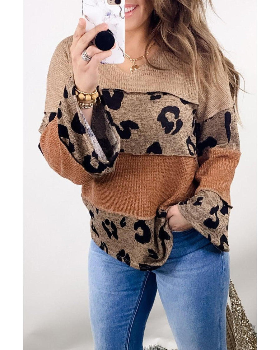 Azura Exchange Leopard Colorblock Patchwork Knit Top - XL