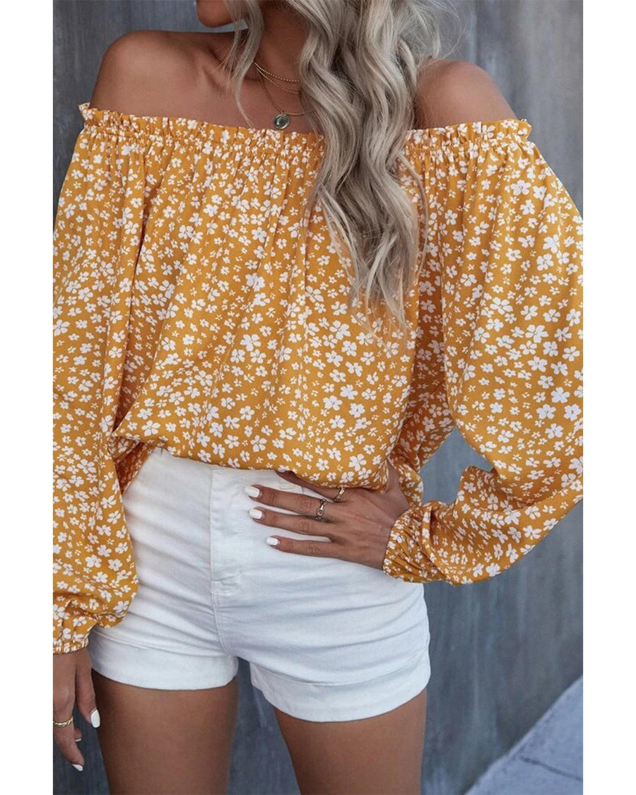 Azura Exchange Floral Print Off-shoulder Lantern Sleeve Blouse - L