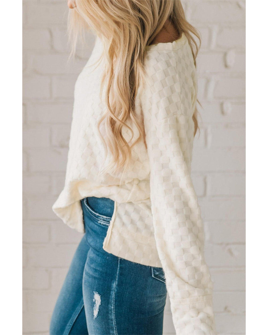 Beige Solid Textured Thumbhole Sleeve Top - S
