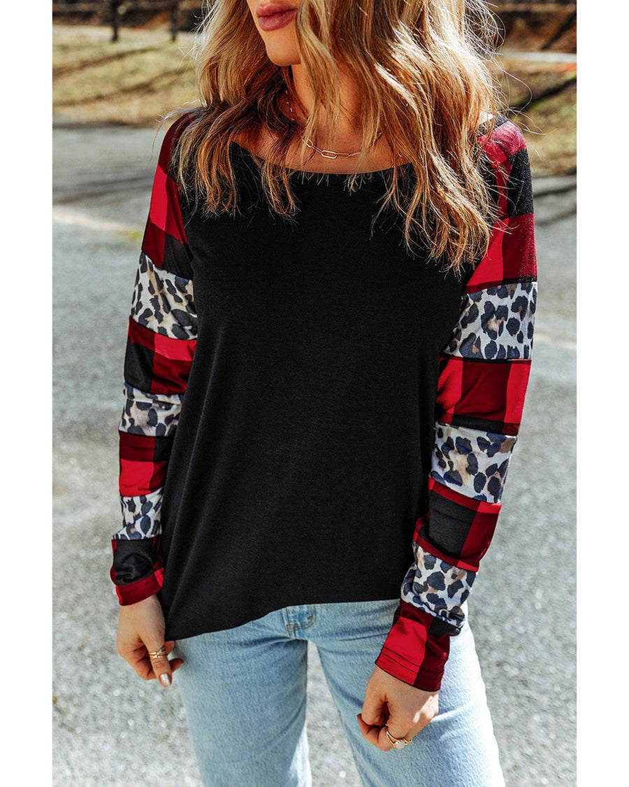 Azura Exchange Plaid & Leopard Print Off Shoulder Top - XL