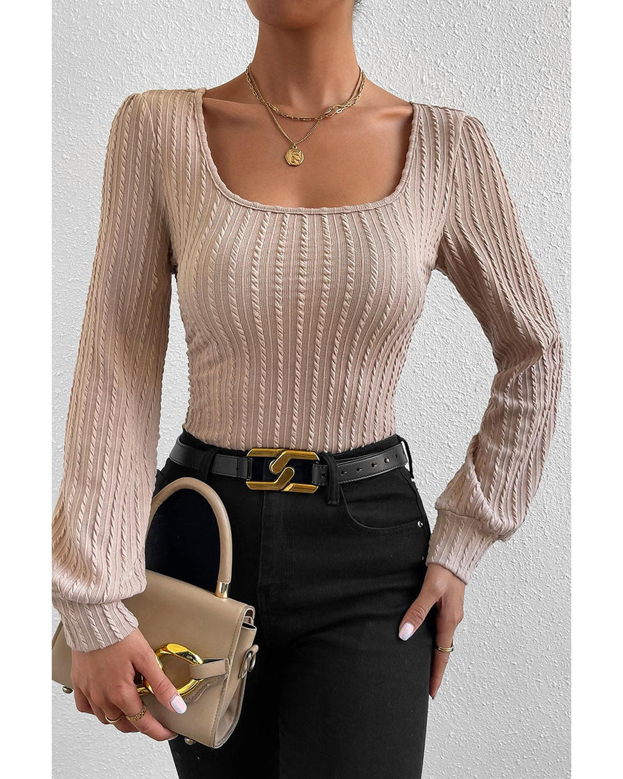Azura Exchange Bubble Sleeve Textured Knit Top - M