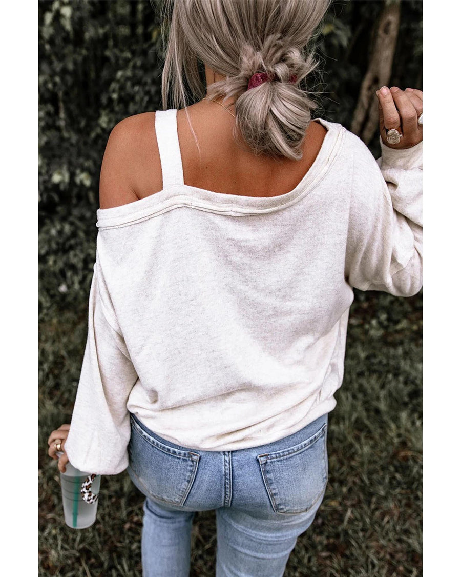 Beige Pumpkin Rugby Slogan Print Cold Shoulder Top - XL