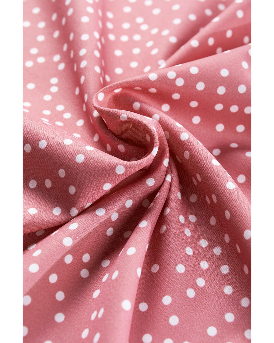 Pink Polka Dots Ruffle Flutter Sleeve Frilled Neck Blouse - L