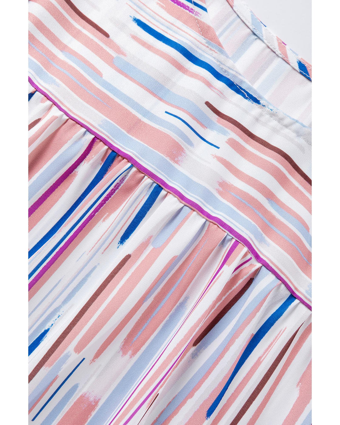 White Multicolor Striped Splash Half Sleeve Blouse - M