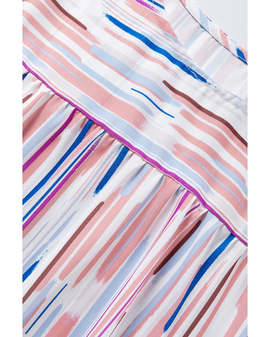 White Multicolor Striped Splash Half Sleeve Blouse - M