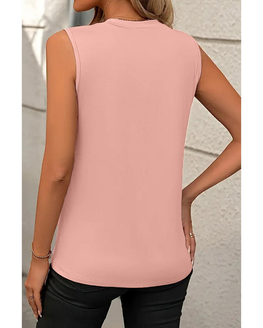 Light Pink Crew Neck Pleated Tank Top - XL