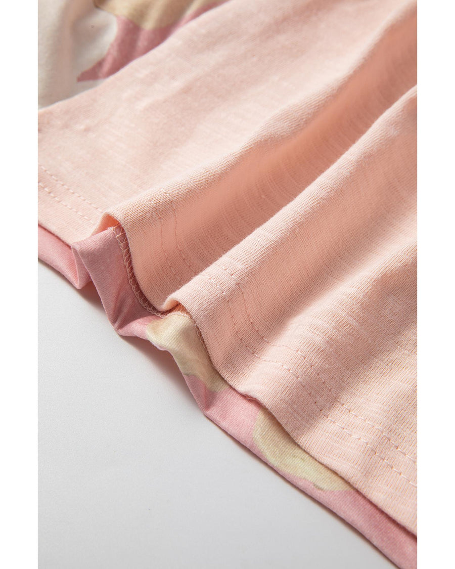 Pink Flower Patchwork Exposed Seam Oversized High Low Top - S