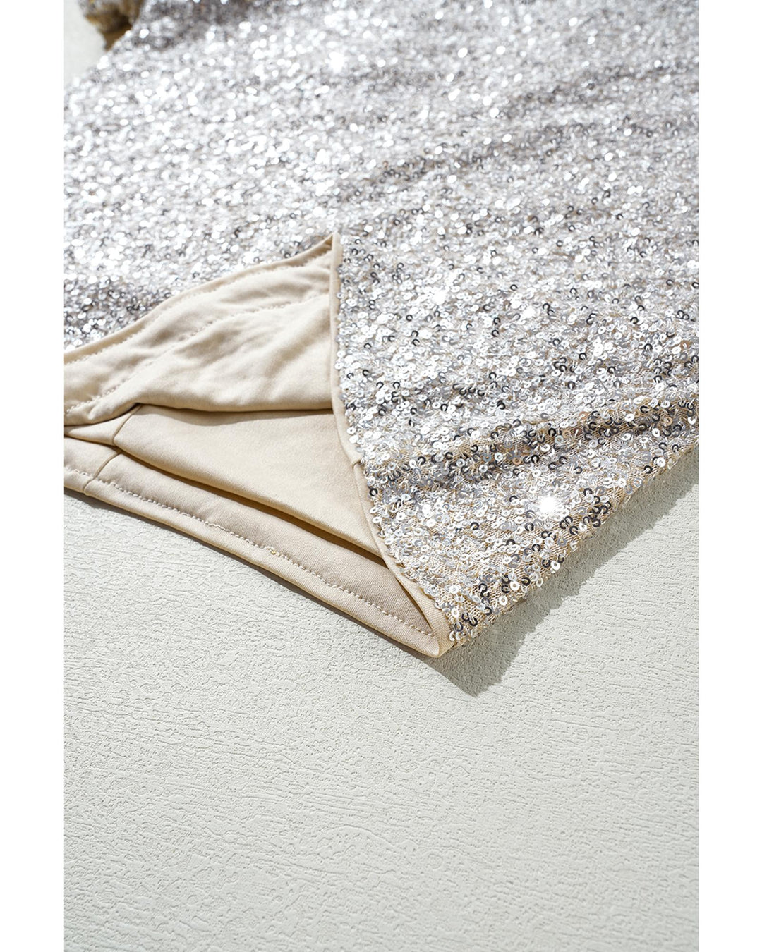 Silvery Sequin Puff Sleeve Cutout Back Blouse - L