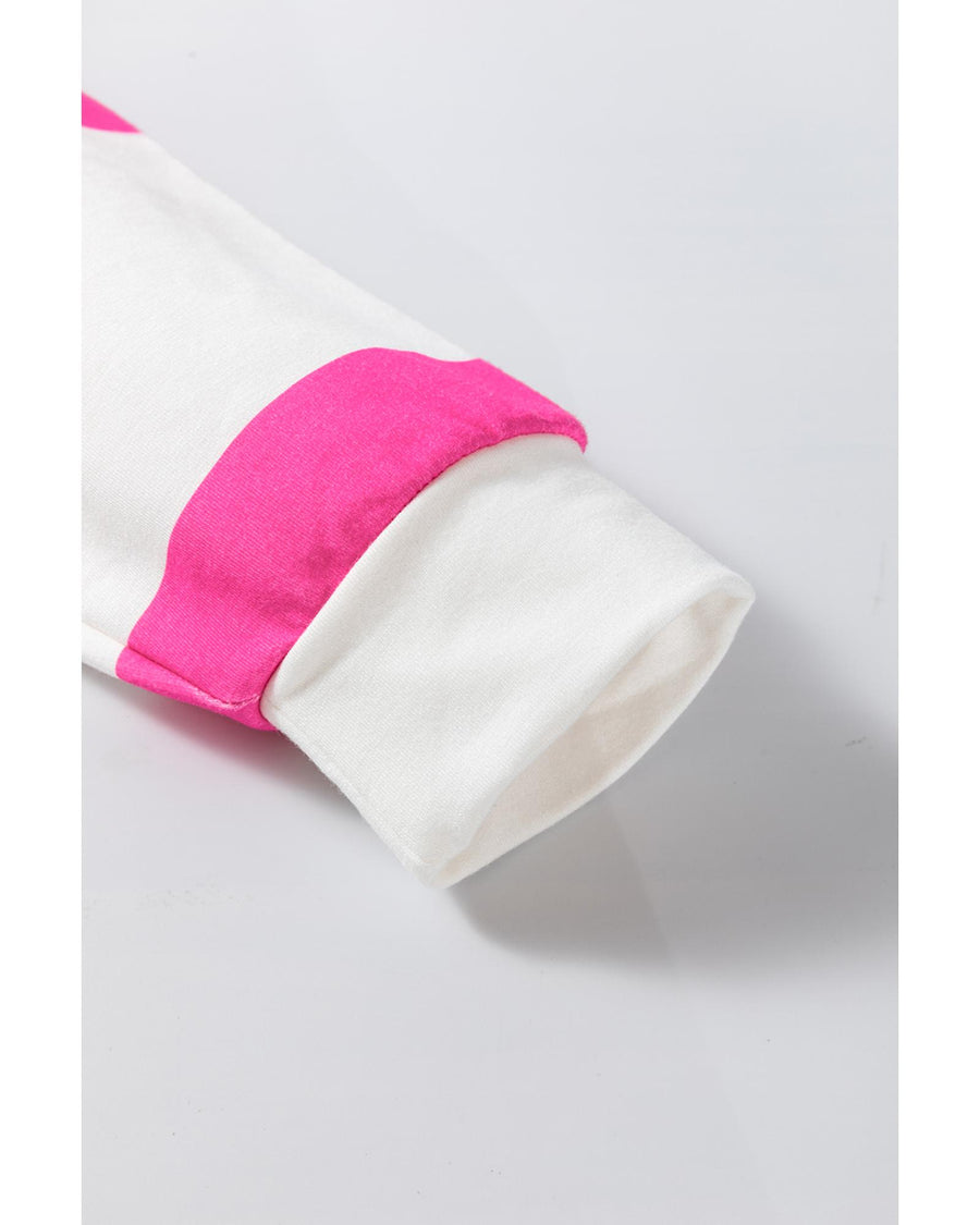 Light Pink Colorblock Striped Drop Shoulder Long Sleeve Top - M