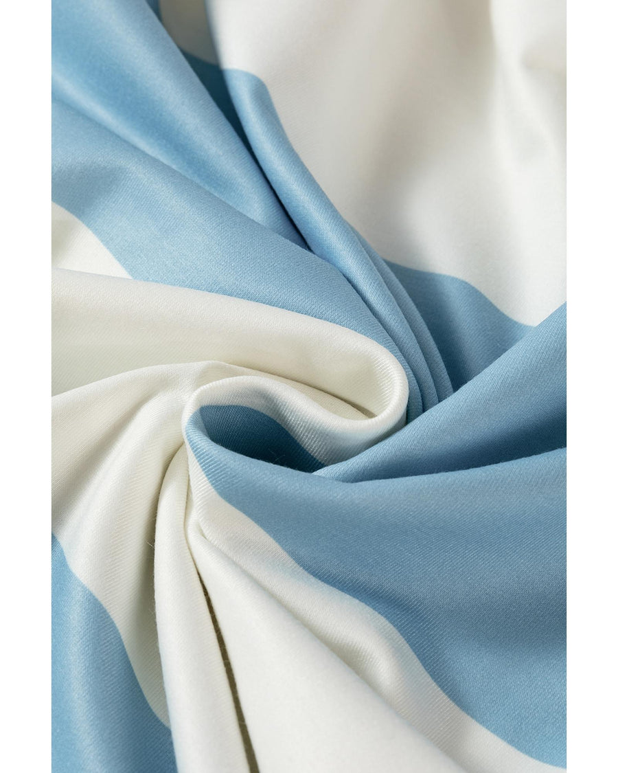 Light Blue Colorblock Striped Drop Shoulder Long Sleeve Top - M