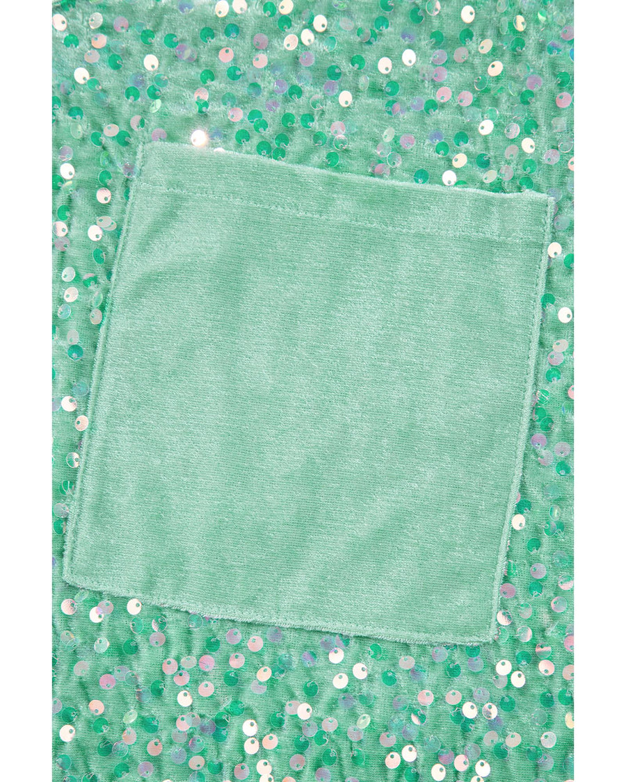 Moonlight Jade Sequin Batwing Sleeve V Neck Velvet Blouse - XL