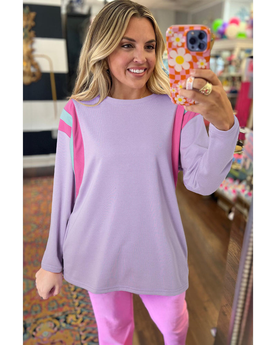 Phalaenopsis Mineral Wash Colorblock Arm Patchwork Oversize Top - M