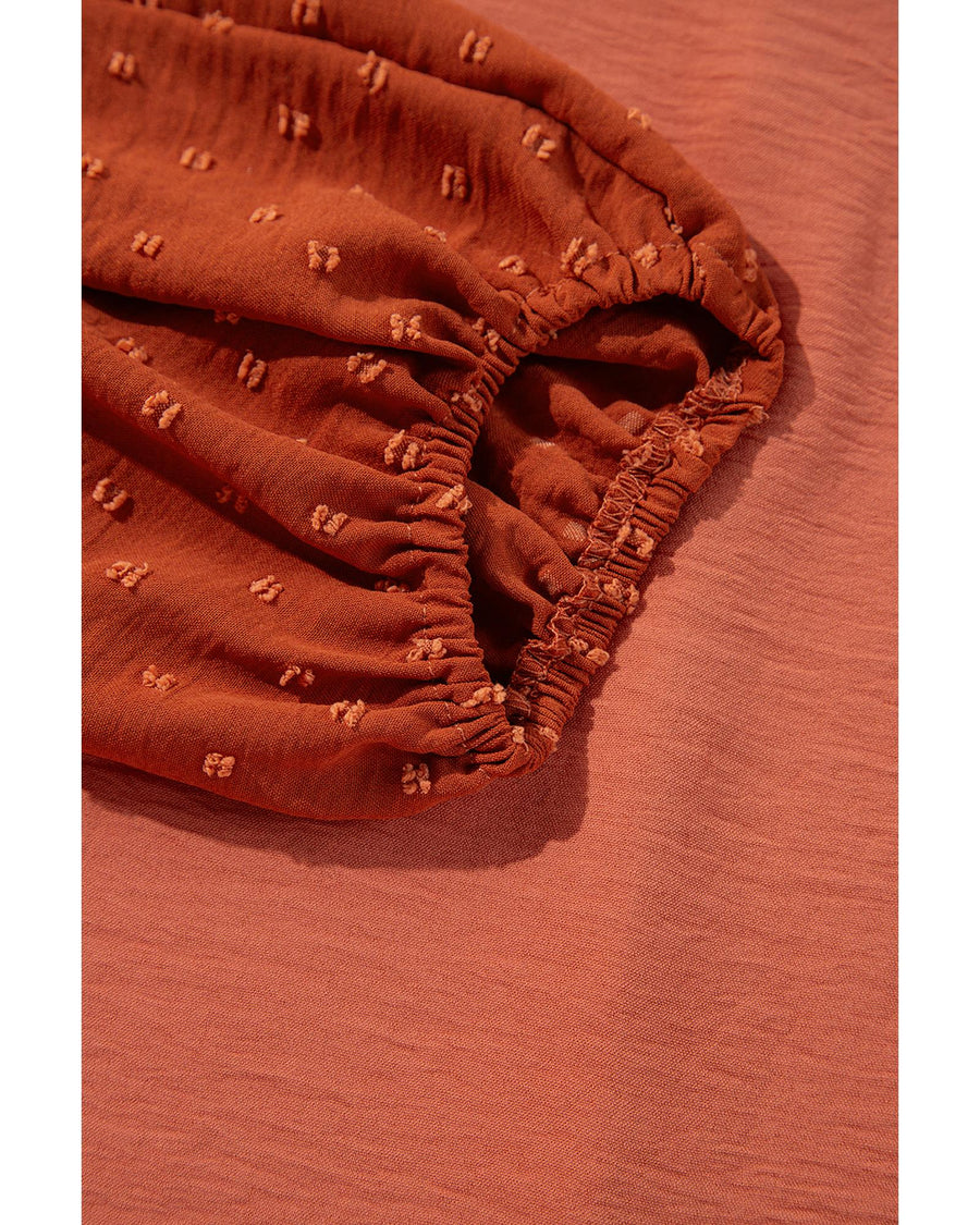 Russet Orange Swiss Dot Balloon Sleeve Loose Blouse - M