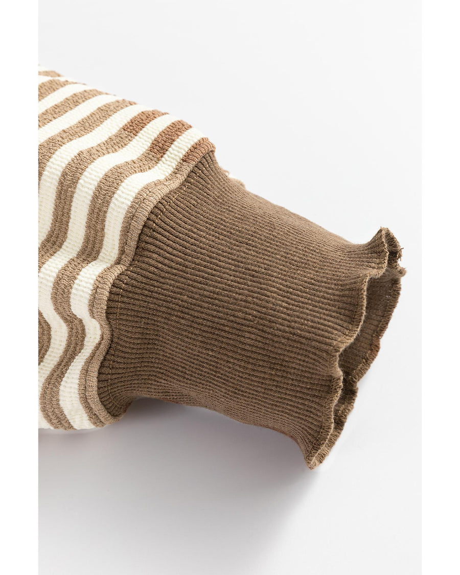 Brown Stripe Loose Drop Shoulder Long Sleeve Top - 2XL