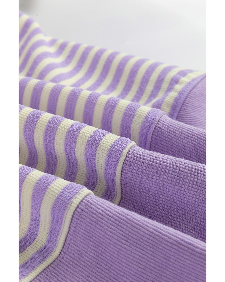 Azura Exchange Purple Stripe Loose Drop Shoulder Long Sleeve Top - L