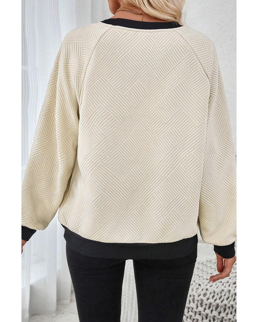 Jet Stream Color Block Edge Raglan Sleeve Crew Neck Textured Top - XL