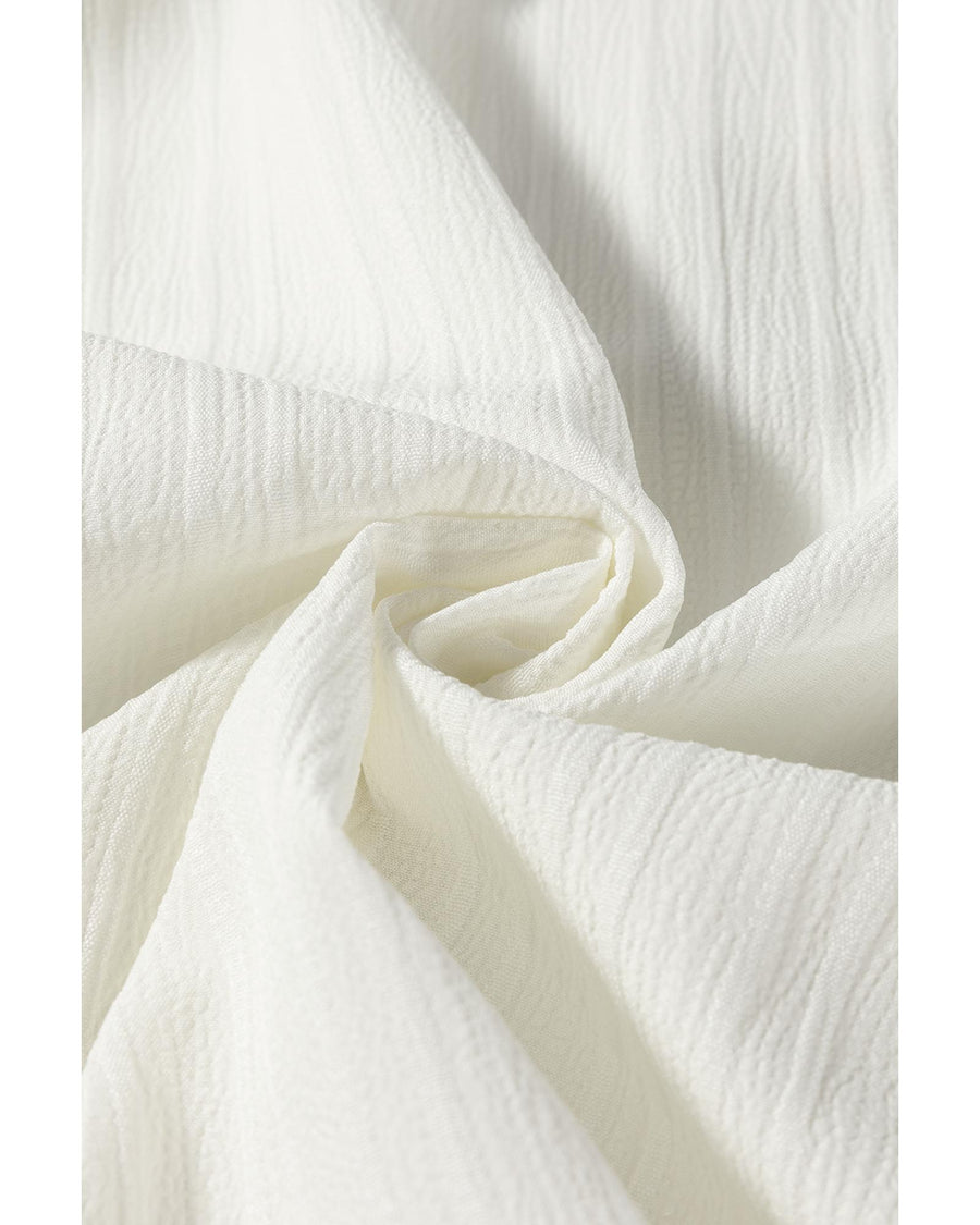 White Textured Colorblock V Neck Elegant Blouse - XL