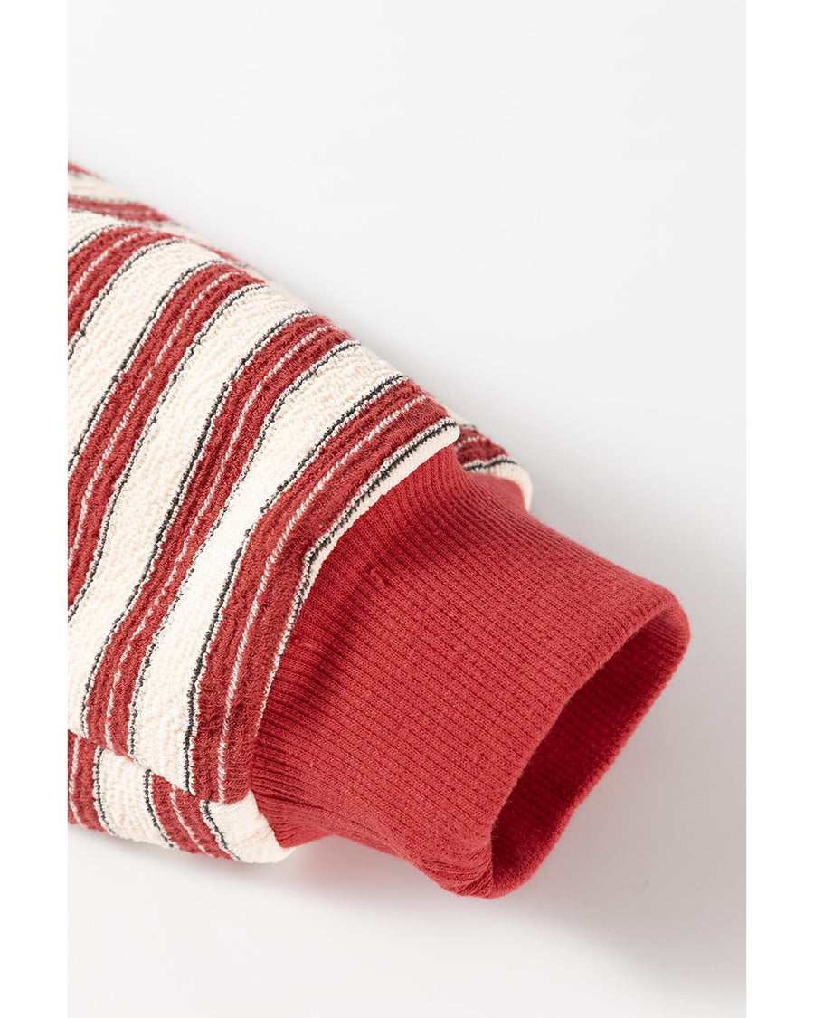 Red Stripe Buttoned V Neck Collared Drop Shoulder Top - L