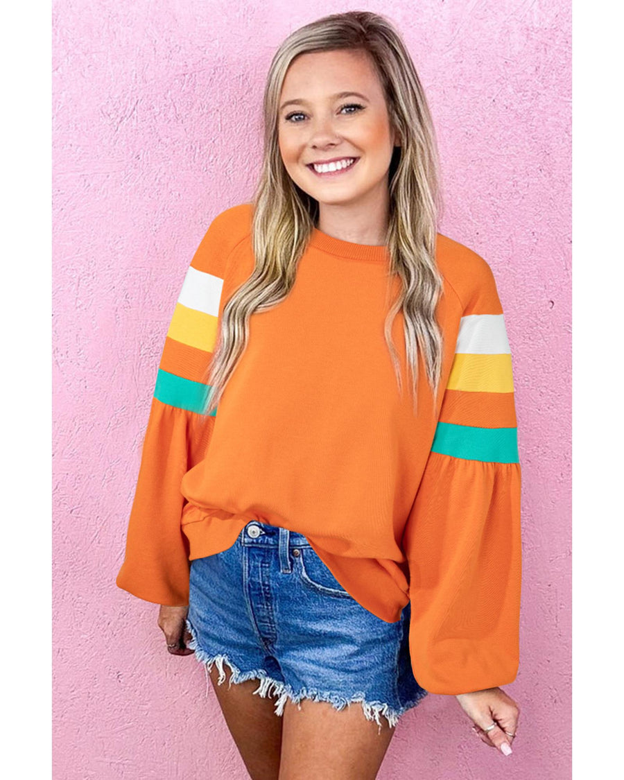Flamingo Color Block Sleeve Exposed Seam Raglan Sweatshirt - S