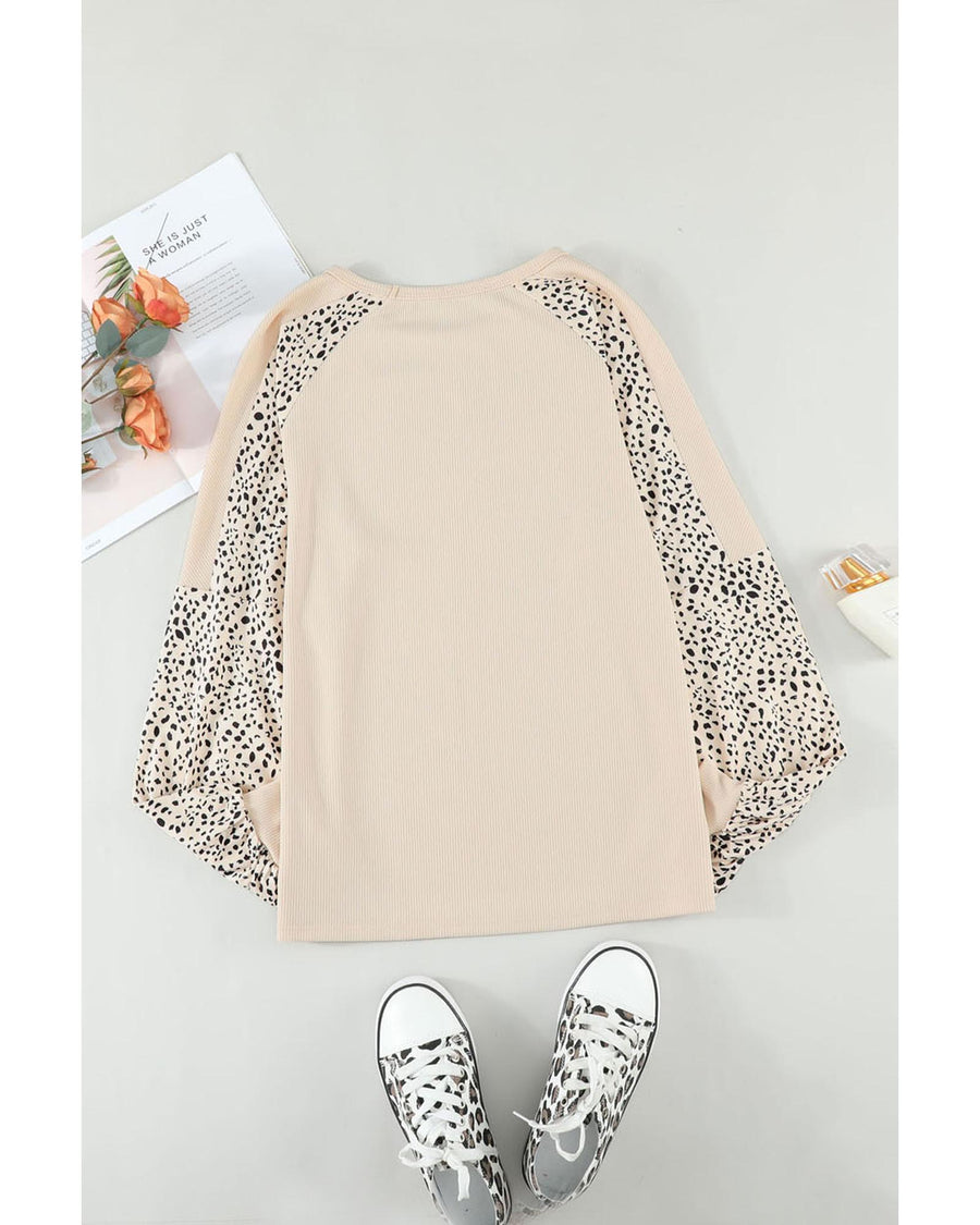 Khaki Thanksgiving Pumpkin Graphic Leopard Raglan Sleeve Top - L