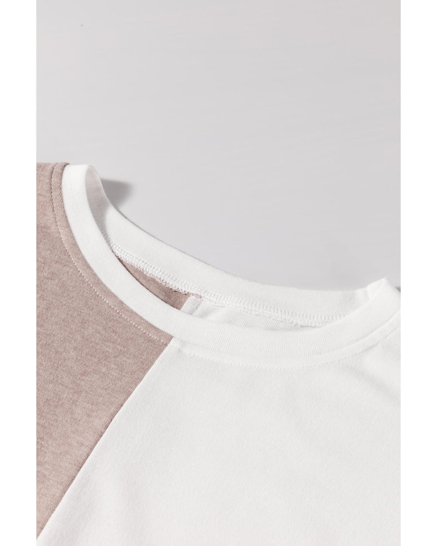 Khaki Colorblock Long Sleeve Crew Neck Top - XL