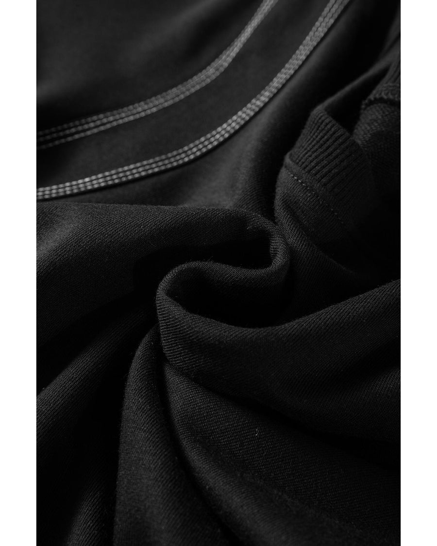 Black Contrast Stitches Detail Puffy Half Sleeve Blouse - S