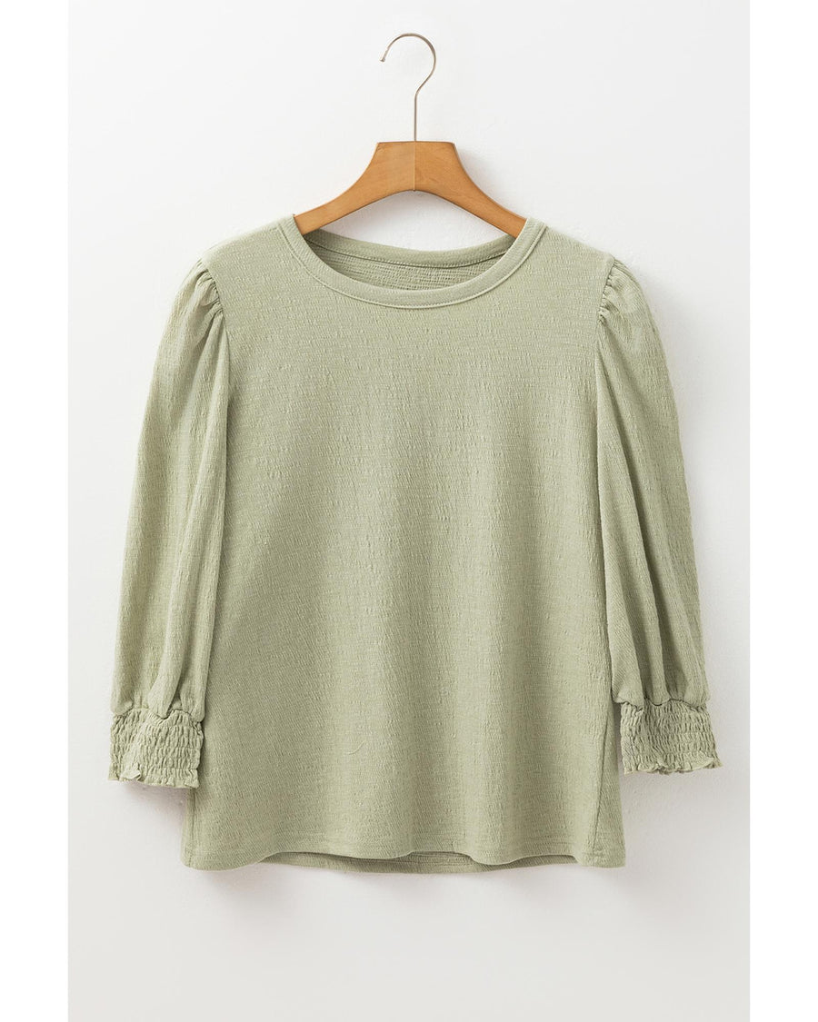 Laurel Green Textured Round Neck Half Sleeve Blouse - L