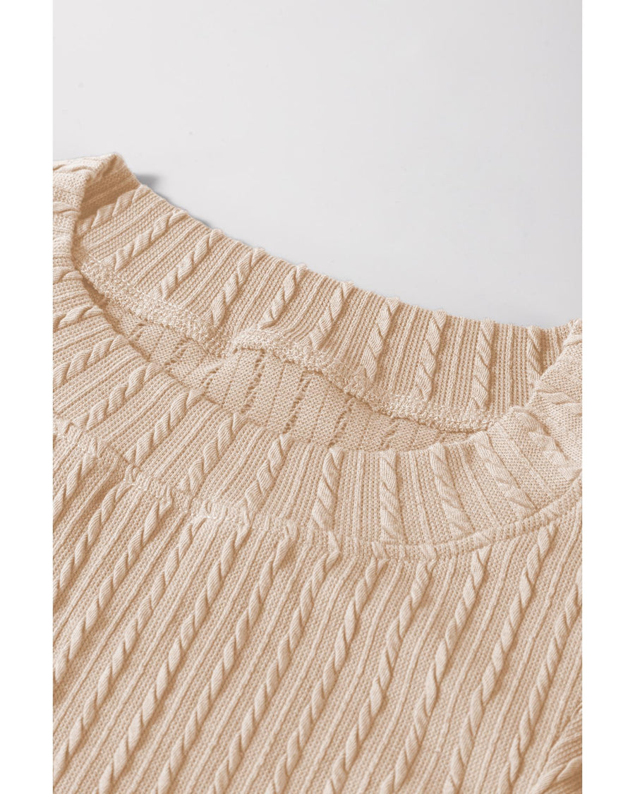 Beige Solid Color Textured Flutter Sleeve Top - XL
