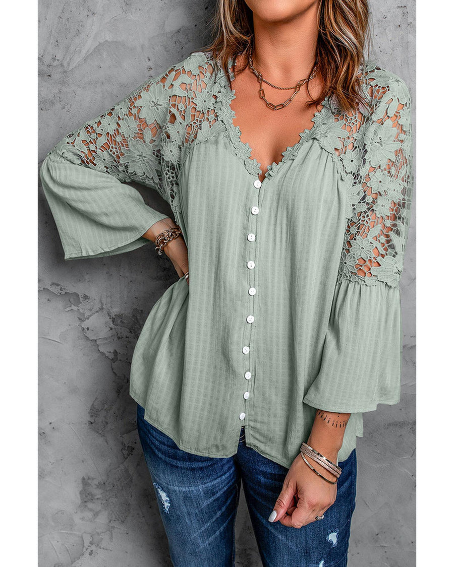 Azura Exchange Button Crochet Lace Top - XL