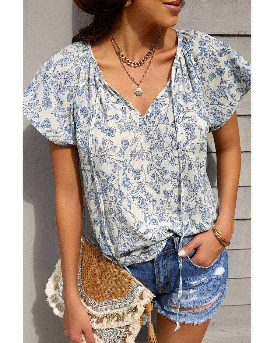 Azura Exchange Print Fluttering V-neck Blouse - XL