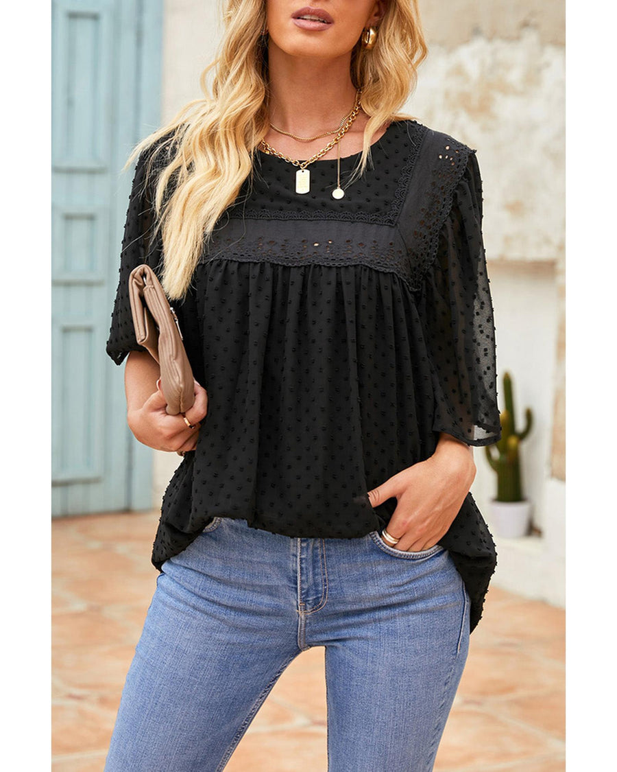 Azura Exchange Sheer Textured Flutter Sleeves Babydoll Top - XL